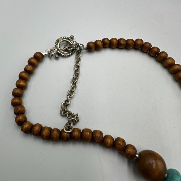 Faux Turquoise Beaded Necklace Wood Beads Multi Strand Statement Boho Western - Picture 8 of 11